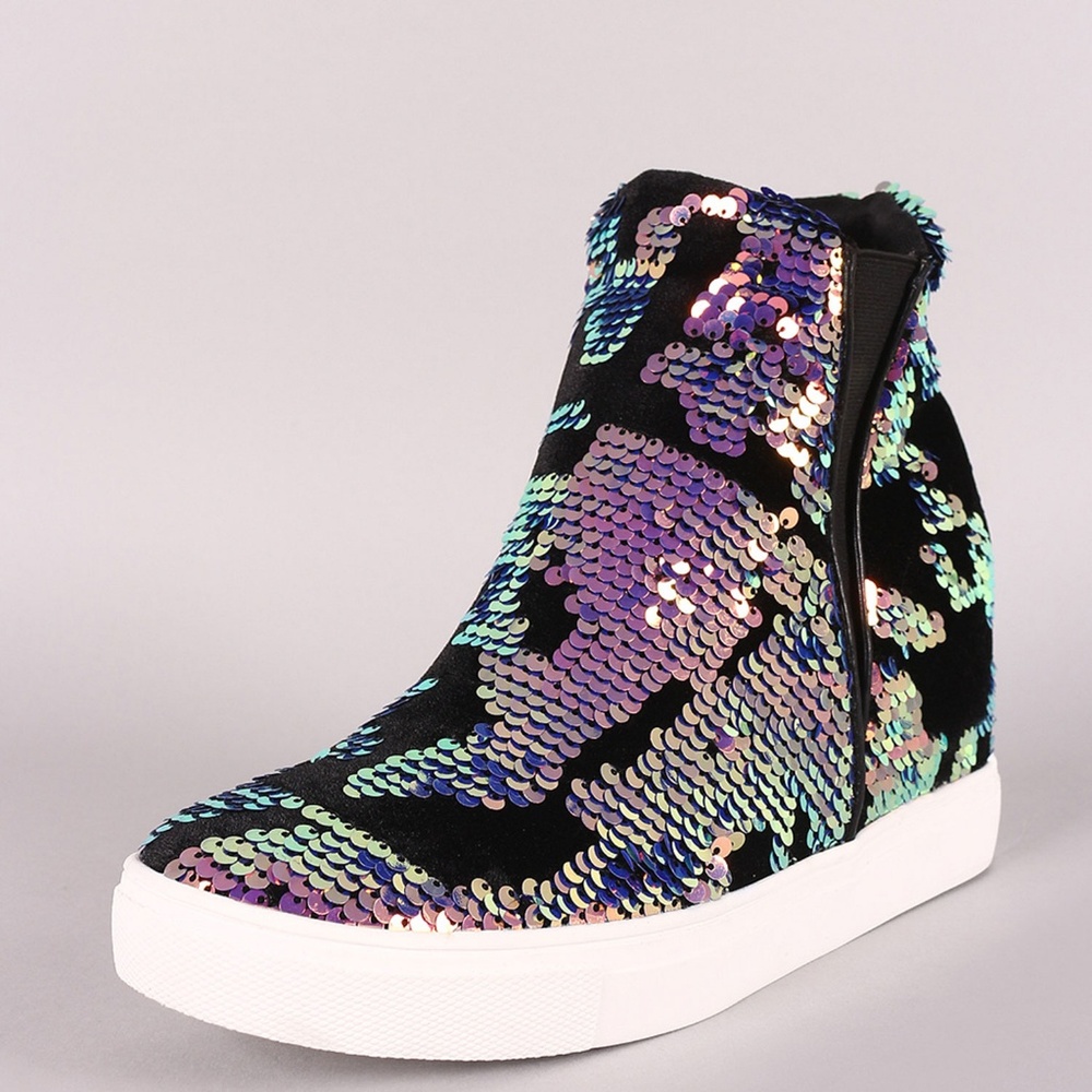 NEW🔥Sequin Holographic Ankle Booties Sneaker sz 9 - Picture 2 of 6